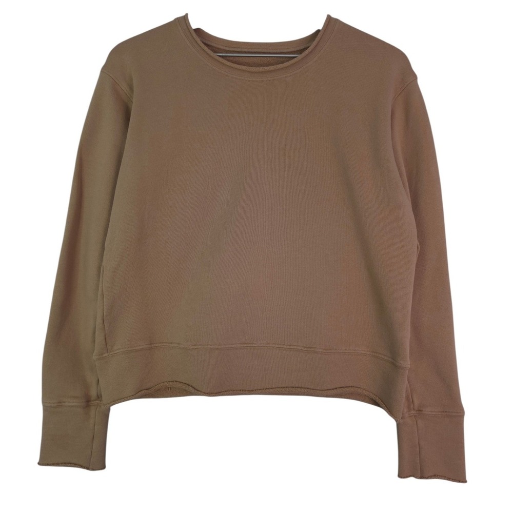 Frank & Eileen Boyfriend Crew Neck Sweatshirt Womens Small Camel Cotton Raw Hem